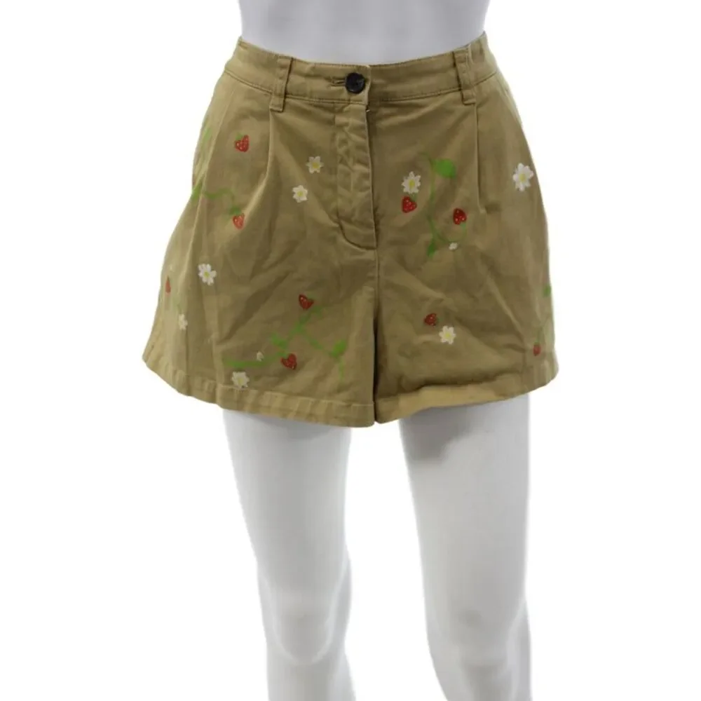 J Crew Women Chino Shorts Beige Floral Cotton Strawberry Size 10